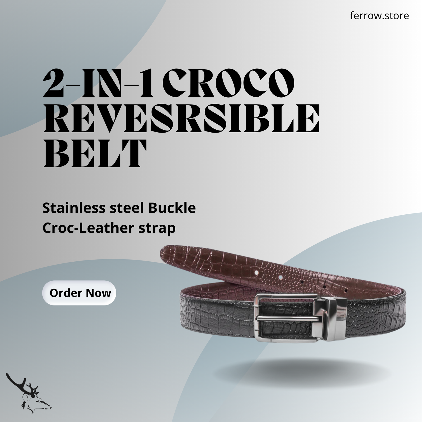 2-in-1 Reversible Leather Belt Crocodile Texture