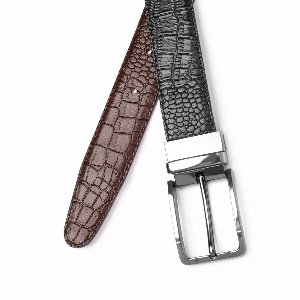 2-in-1 Reversible Leather Belt Crocodile Texture