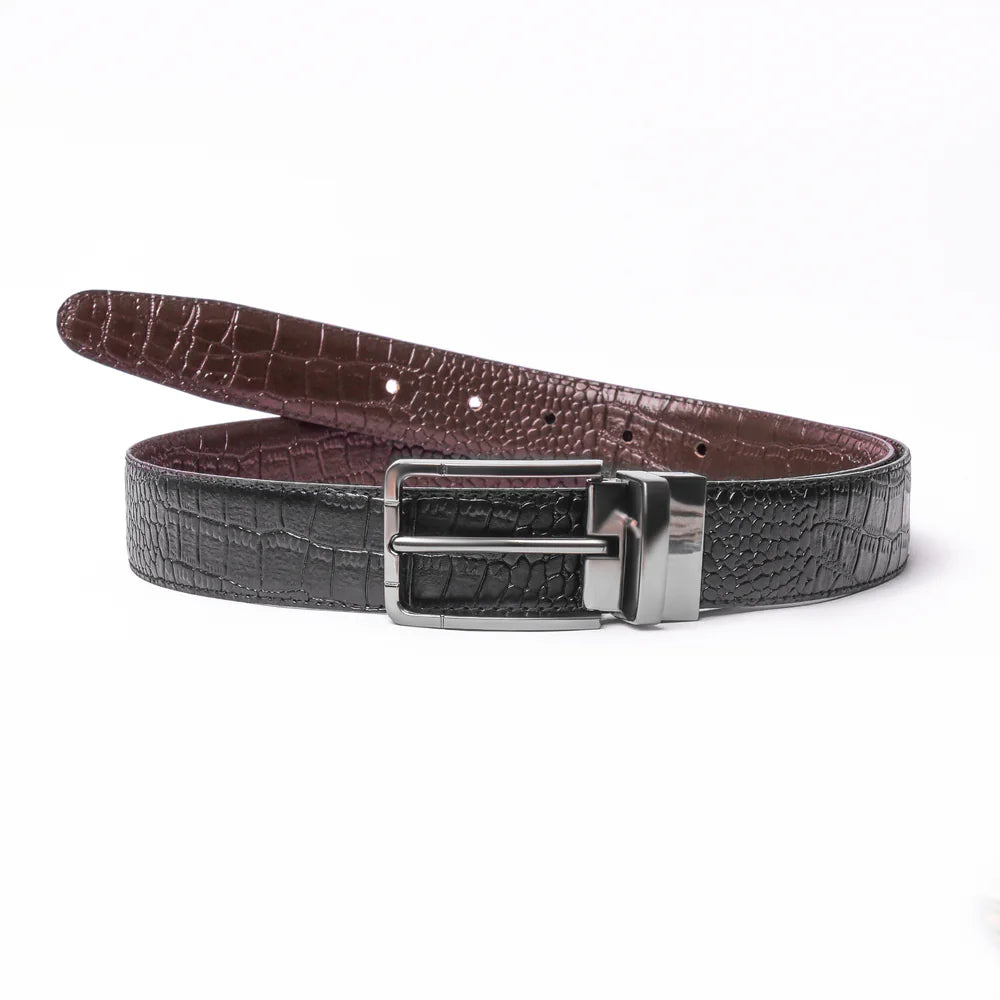 2-in-1 Reversible Leather Belt Crocodile Texture